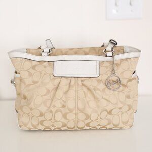 RARE COACH Signature Pleated East West Gallery Shoulder Bag, White & Beige